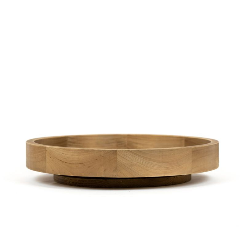 14.25" X 14.25" X 2.75" Wood Spin Tray, Natural/Black