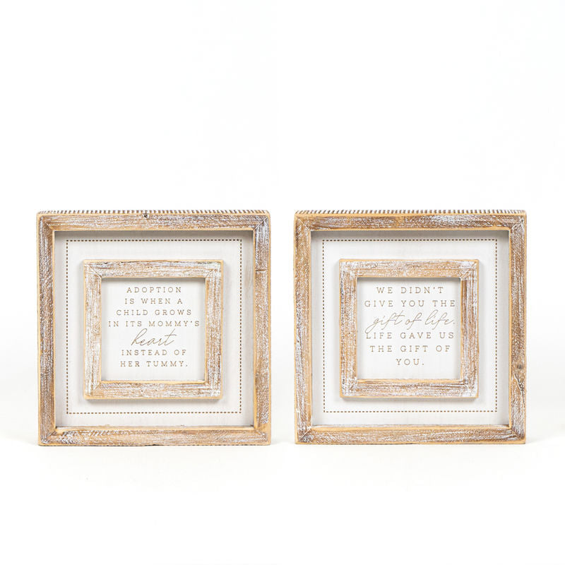 8" X 8" X 1.5" Reversible Wood  Framed Sign (Loved/Place) Natural/White