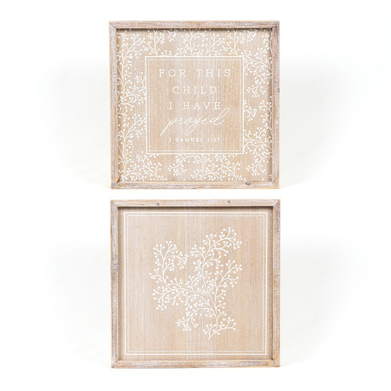 14" X 14" X 1.5" Reversible Wood  Framed Sign (Child)  Natural/White
