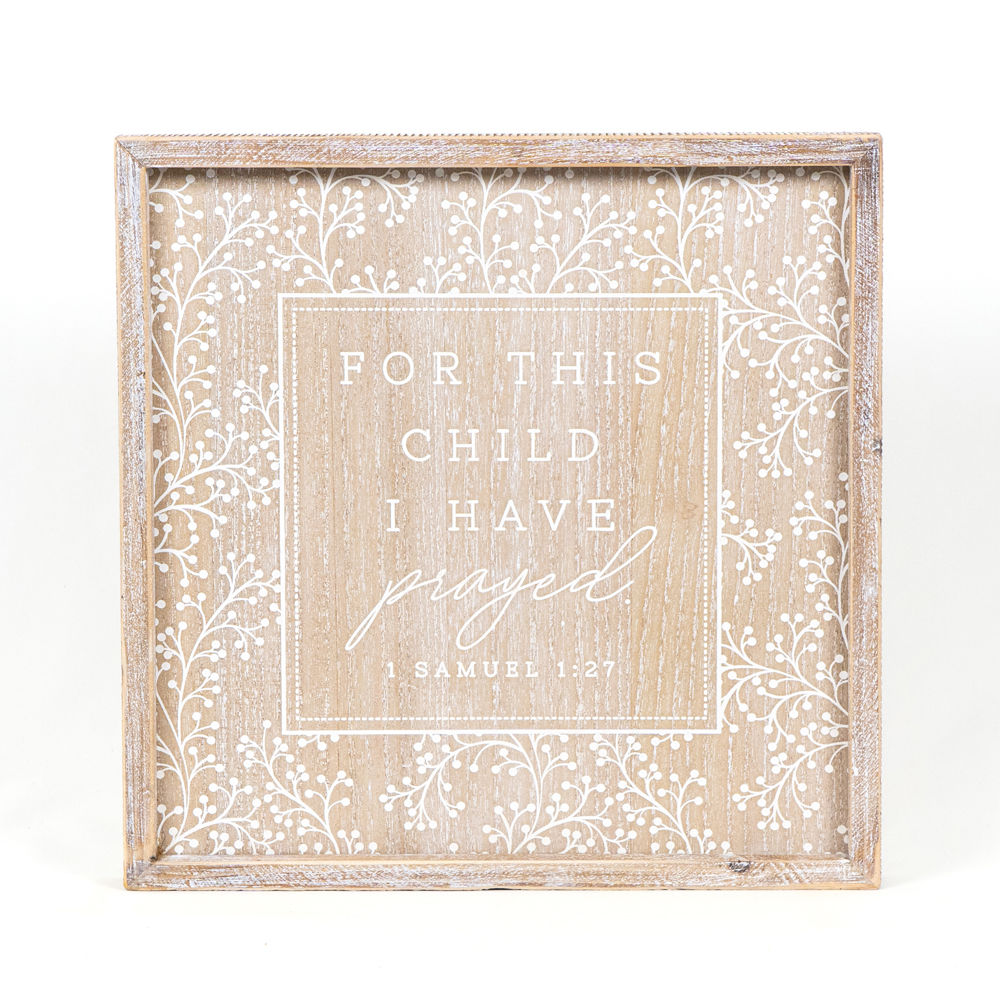 14" Reversible Wood Frame Sign - For This Child/Tree | Natural and White