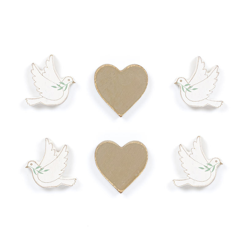 1.75" X 1.75" X .25" wood shapes Set of 6 (Doves) White/Gray/Green