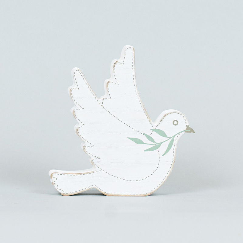 5" X 5" X 1"  Chunky Wood Shape (Dove) White/Gray/Green