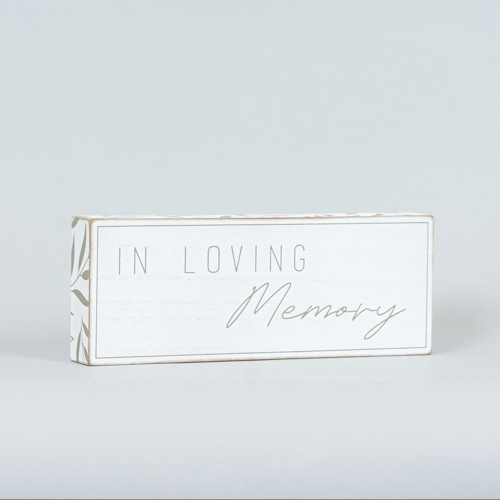 10" x 4" Wood Brick Sign - In Loving Memory | Grey and White