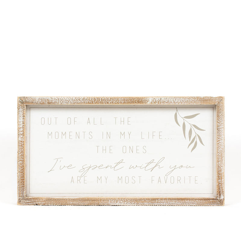 15" X 8" X 1.5" Wood Framed Sign (Moments) White/Gray