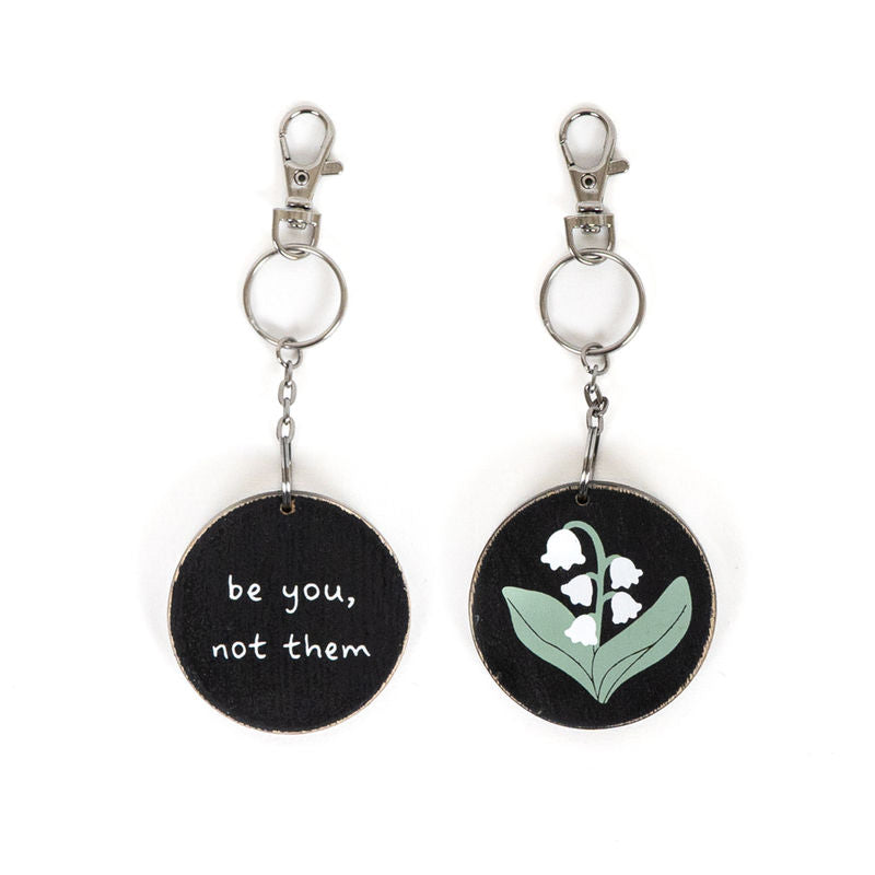 2.25" X 2.25" X .25" Reversible Wood  Keychain (Be You) Black/White/Brown