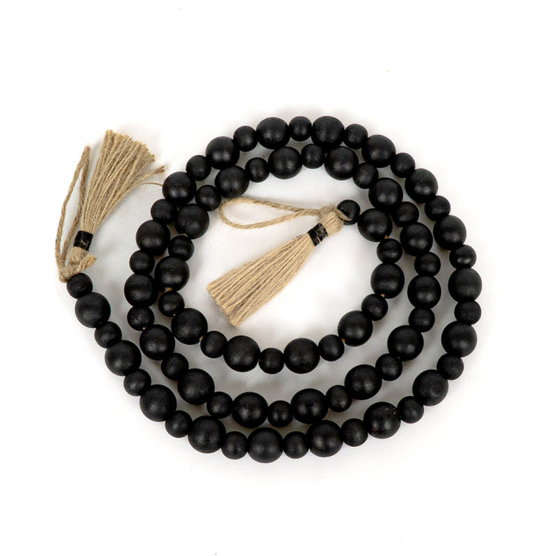 52" X .75" X .75" Wood Bead Garland With Tassels, Black/Brown