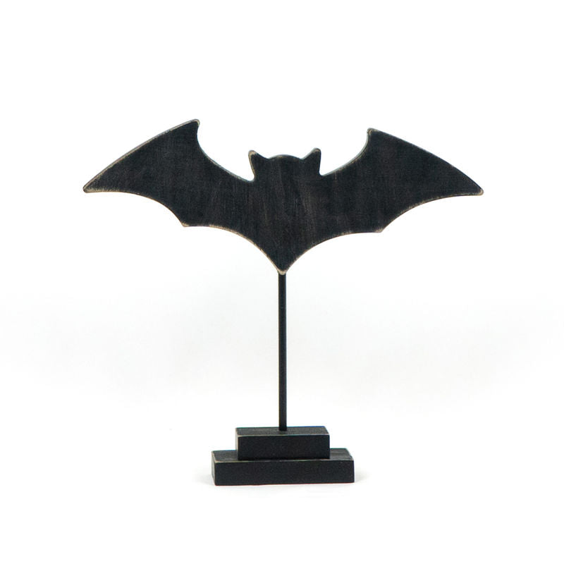 10.25" X 9.25" X 2" Wood Cutout On Stand (Bat) Black