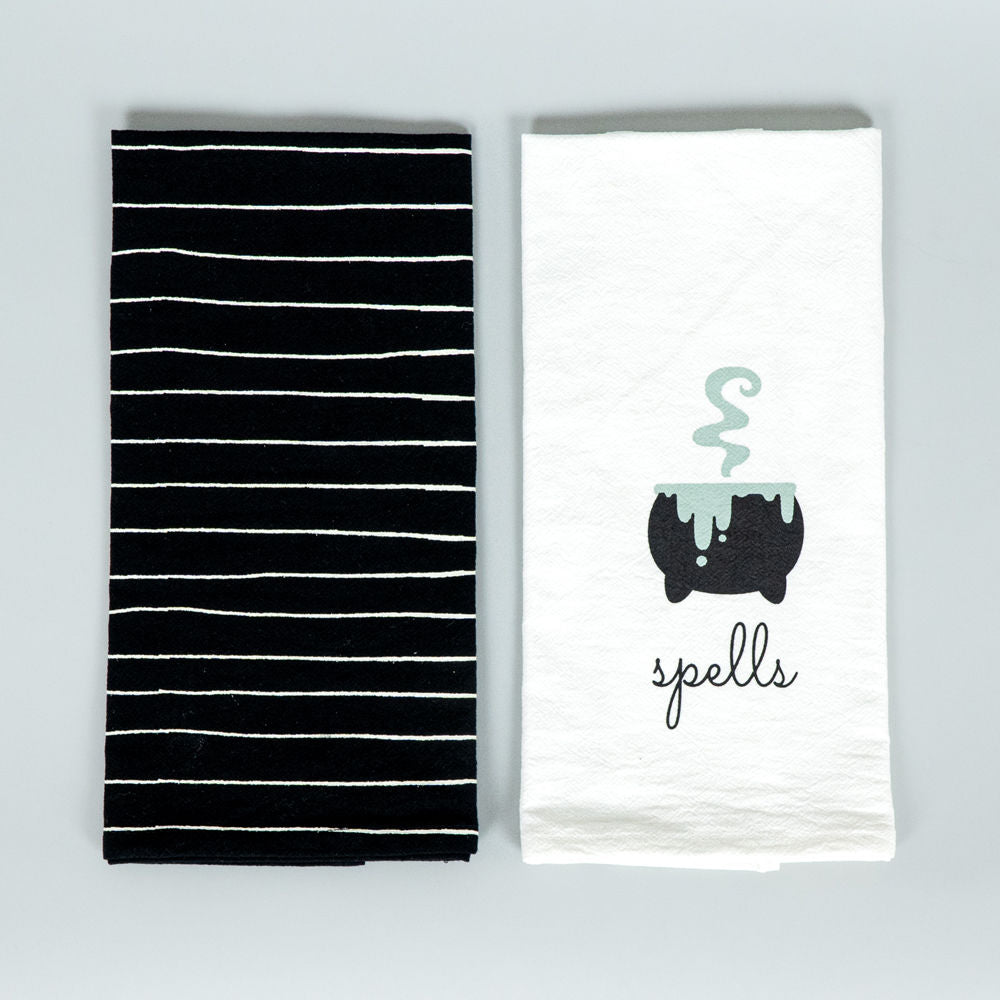 15" x 24" Tea Towel Set - Spell and Stripes | Black and White (Set of 2)