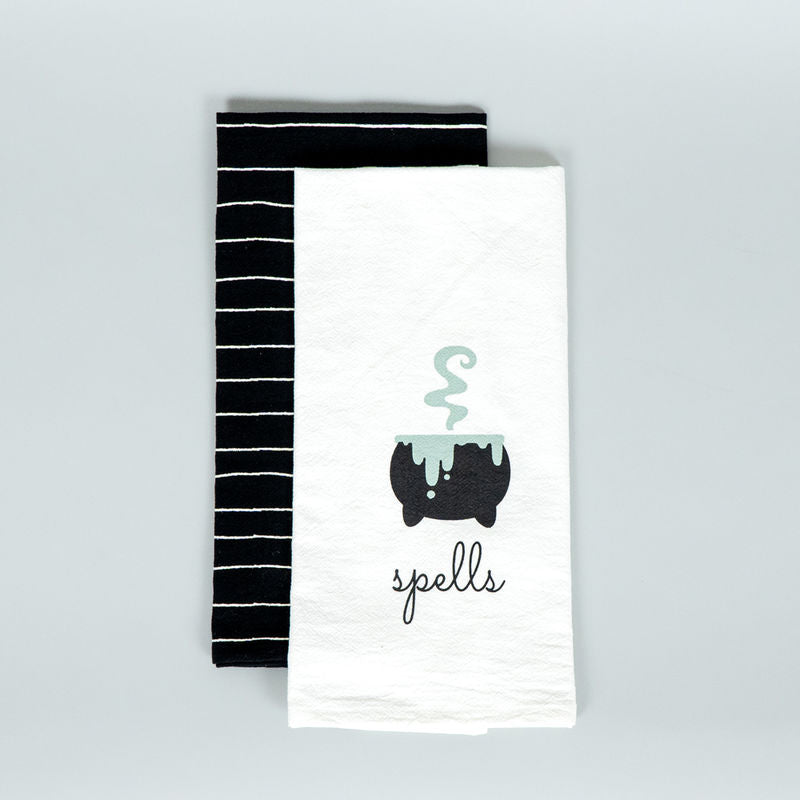 15" X 24" X .25" Tea Towels Set of 2 (Spells/Stripes) Black/White