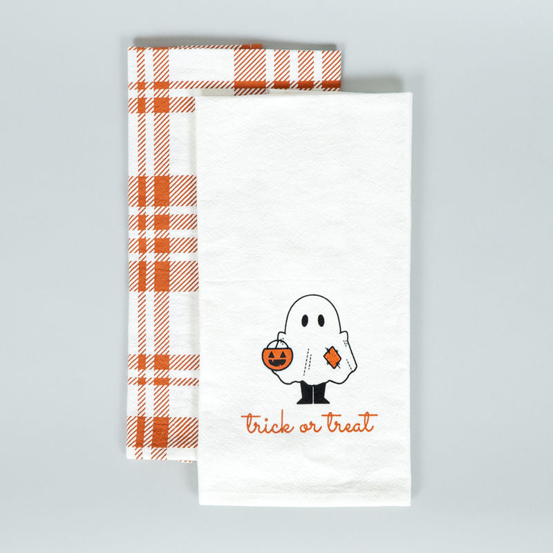 15" X 24" X .25"  Tea Towels Set of 2 (Trick Or Treat/Plaid) Multicolor