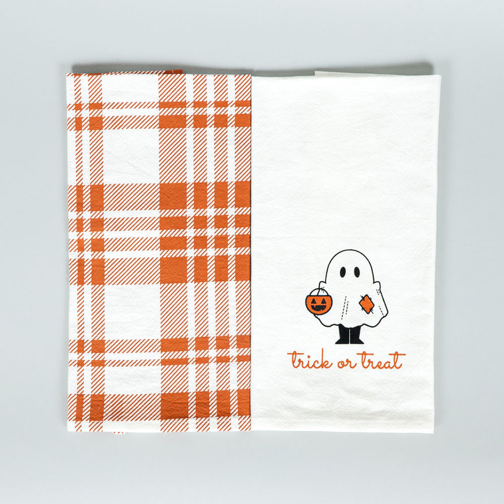 15" x 24" Tea Towel Set - Trick or Treat and Plaid (Set of 2)