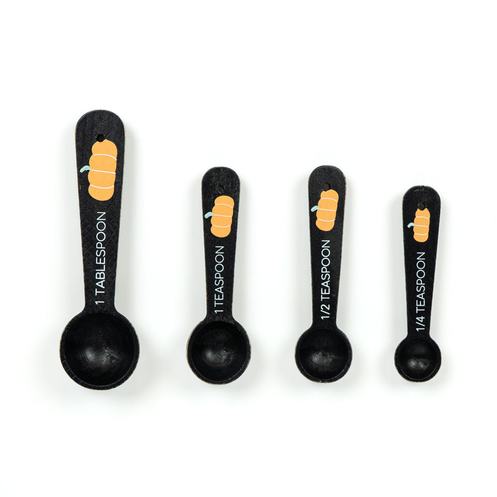5" Decorative Wood Teaspoon Set - Black and Orange (Set of 4)