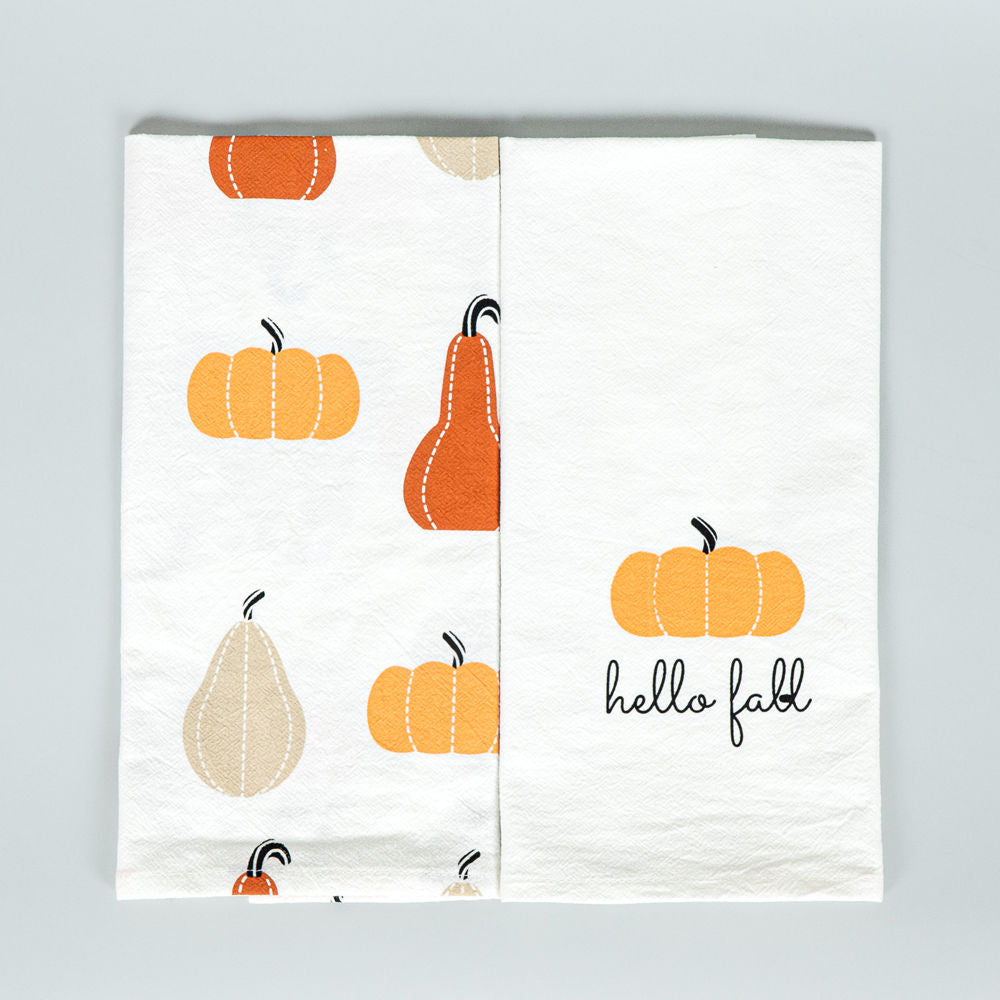 15" x 24" Tea Towel Set - Hello Fall and Pumpkins (Set of 2)