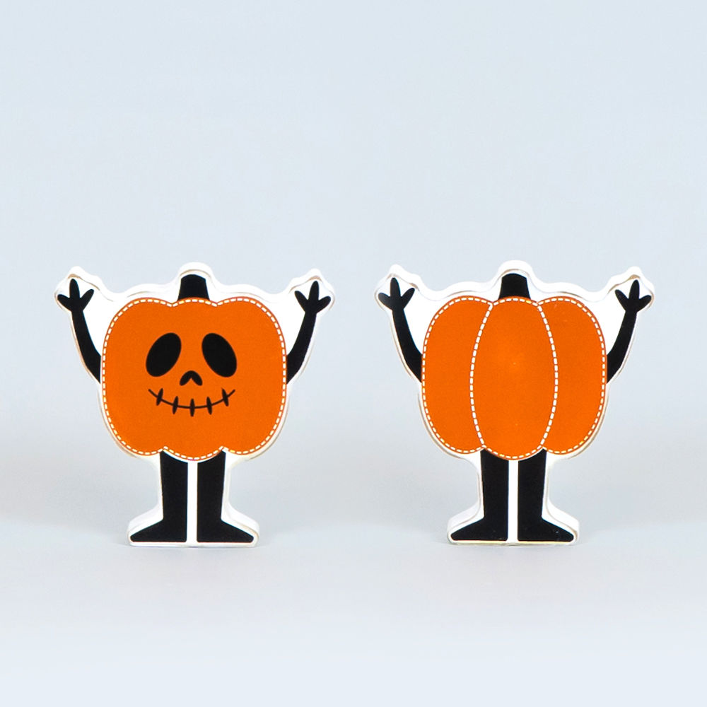 5" X 5" X 1" Reversible Wood Cutout (Pumpkin Man) Orange/Black/White