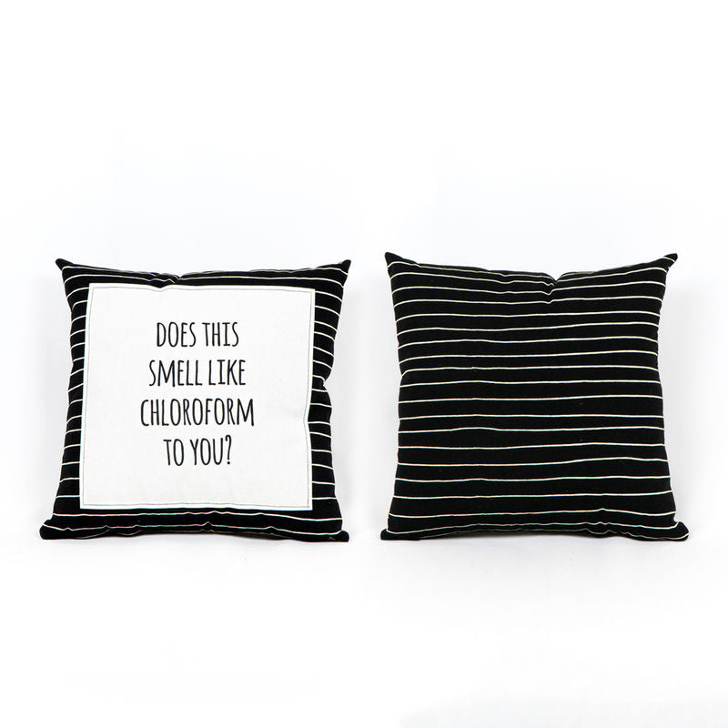 15" X 14.5" X 5.5" Canvas Pillow (CHLOROFORM) Black/White