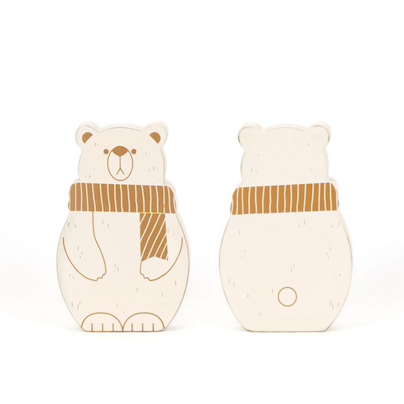 3.5" X 5.5" X 1" Chunky Wood Shape (Polar bear) White/Brown