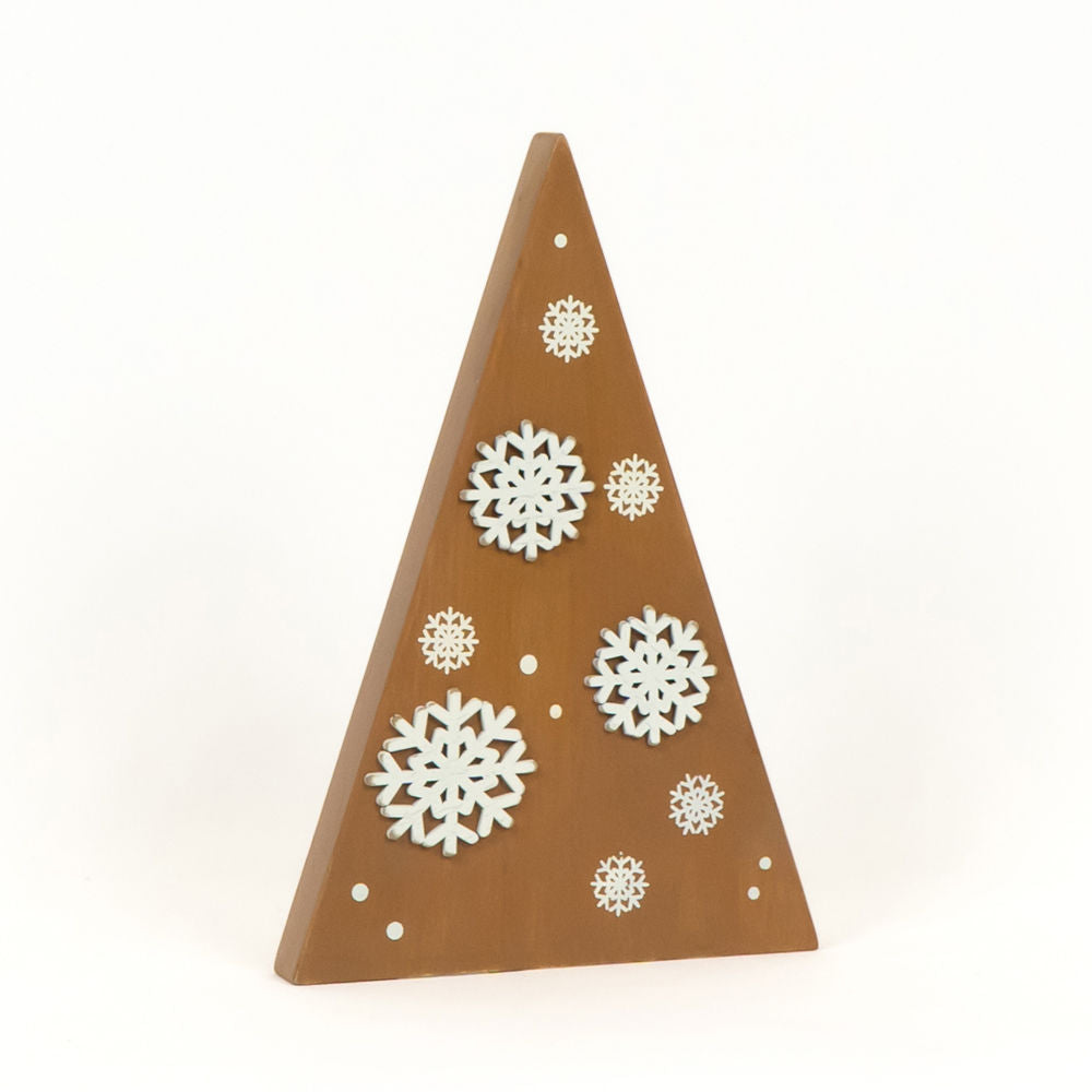 12" Reversible Chunky Wood Tree - Snowflake | White and Brown