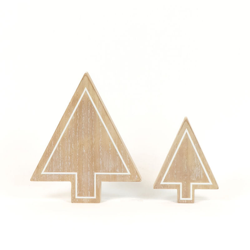 6.75" X 8" X 1", 4.2" X 5" X 1" Chunky Wood Shape Set Of Two (Tree) Brown