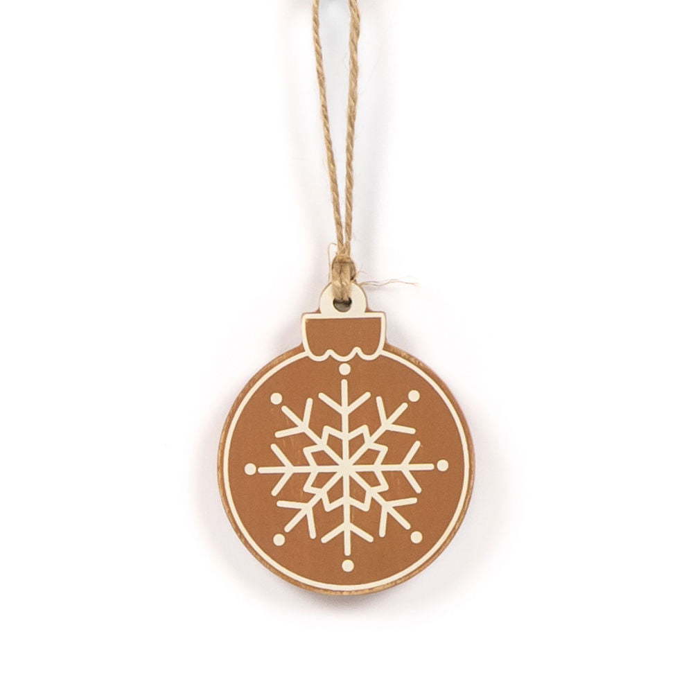 3" Reversible Wood Ornament - Snowflake | White and Brown