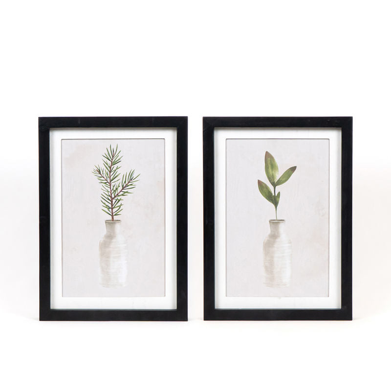 10.75" X 14.5" X 1.5" Reversible Wood Framed Sign (Plants On Vase) White/Green/Brown