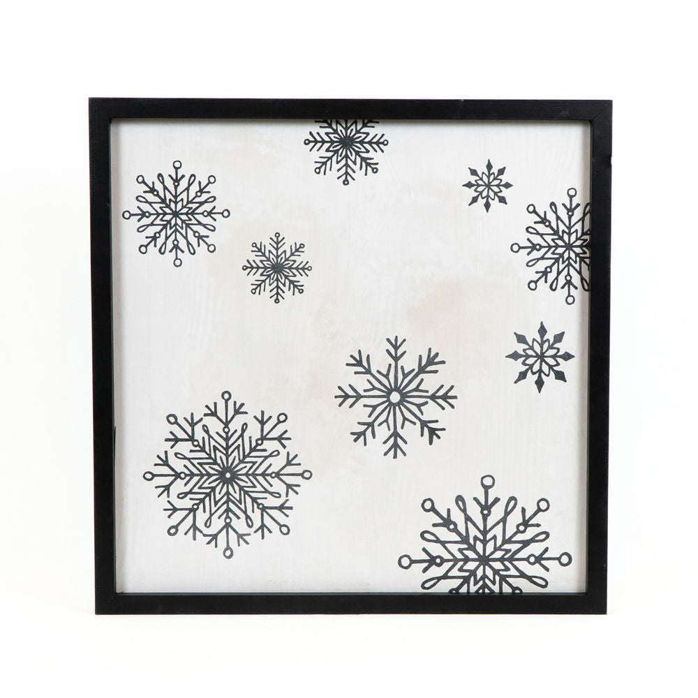 20" Reversible Wood Frame Sign - Snowflake/Stem | White, Black and Green