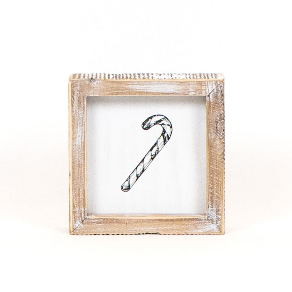 5" Reversible Wood Frame Sign - Candy Cane/Apple | White, Black and Red