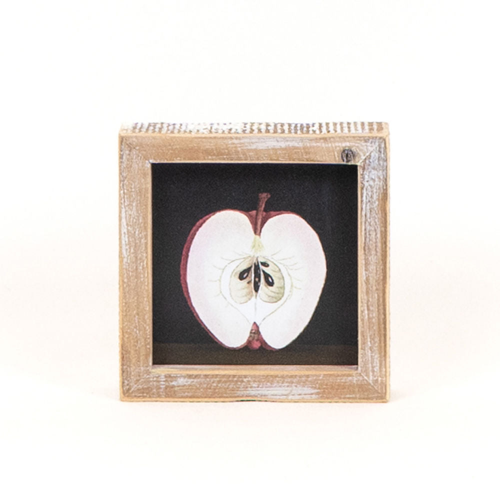 5" Reversible Wood Frame Sign - Candy Cane/Apple | White, Black and Red