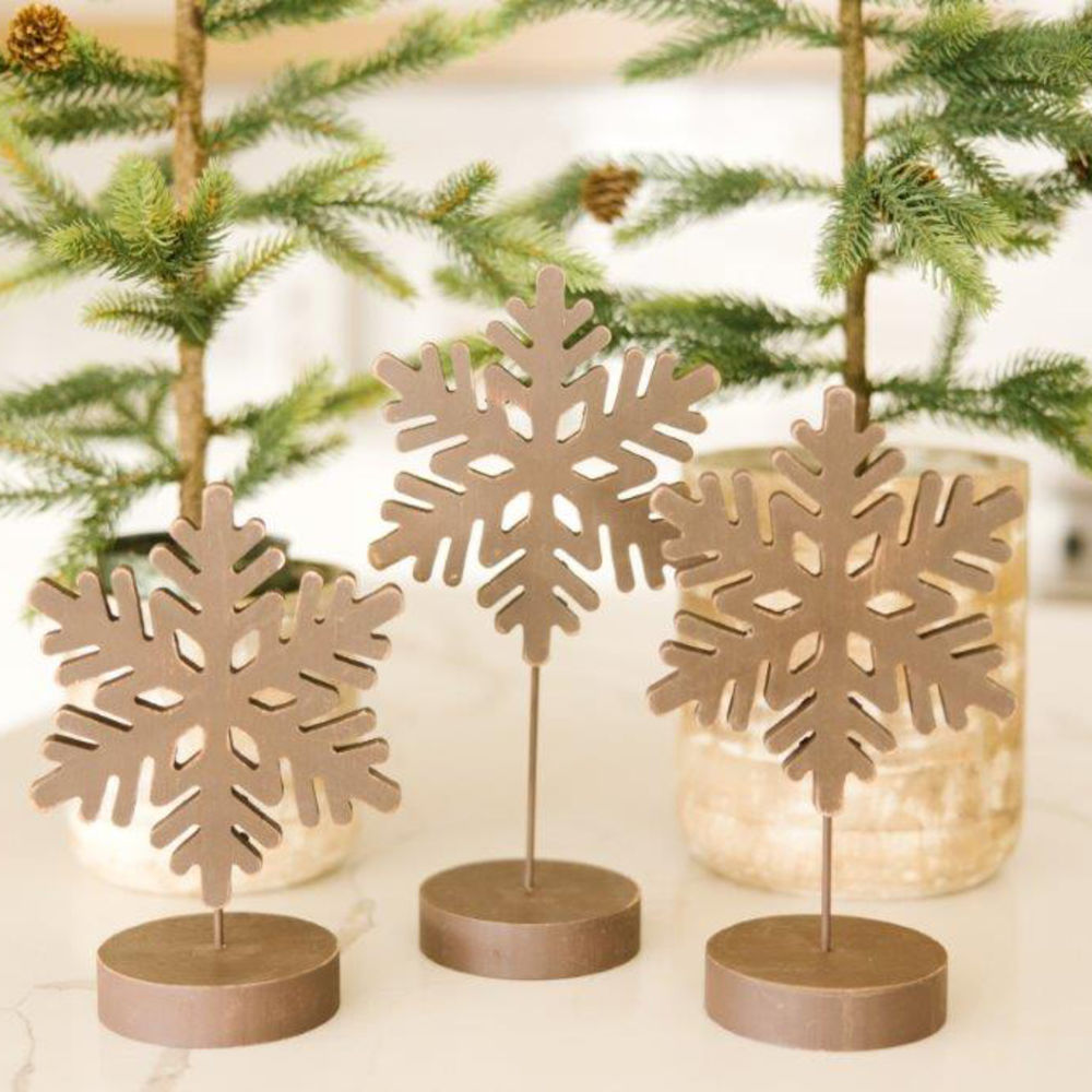 Wood Snowflake Cutout on Stand Set - Natural (Set of 3)