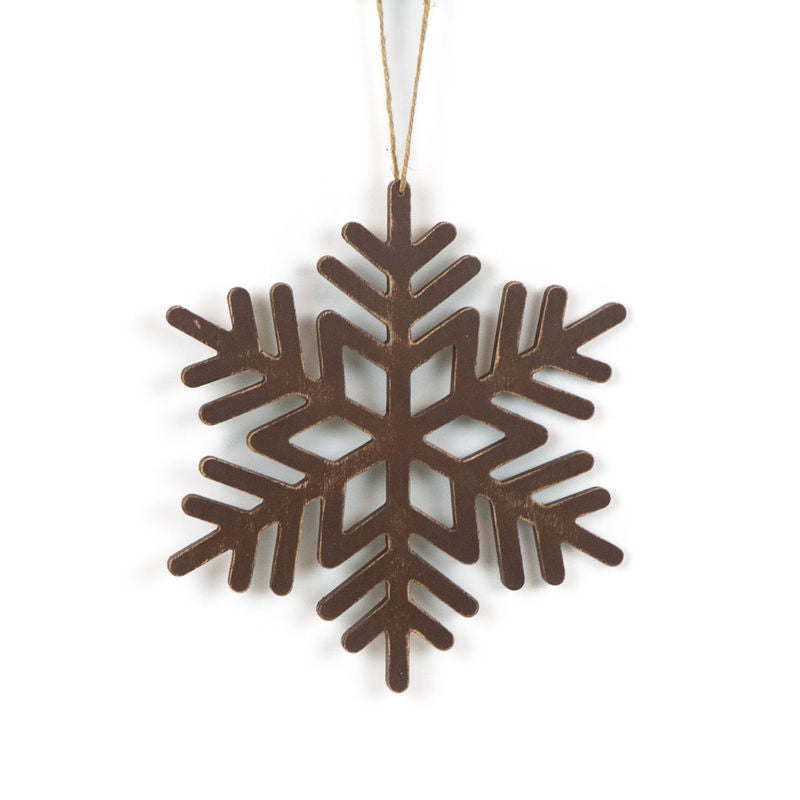 10.25" X 11.5" X .25" Wood Cutout Ornament (Snowflake) Brown