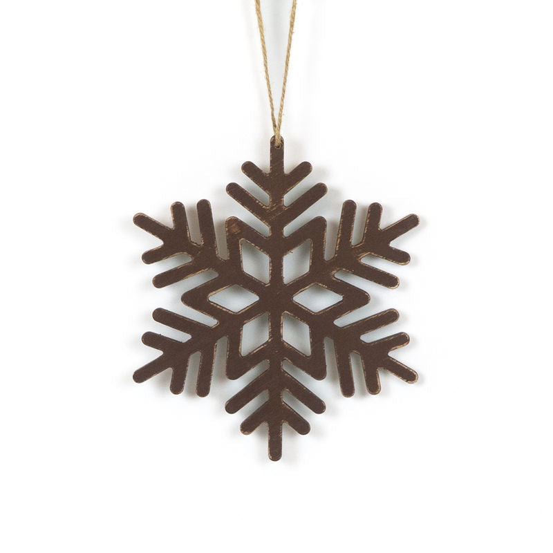 8" X 9" X .25" Wood Cutout Ornament (Snowflake) Brown