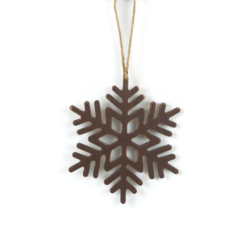 6" X 7" X .25" Wood Cutout Ornament (Snowflake) Brown