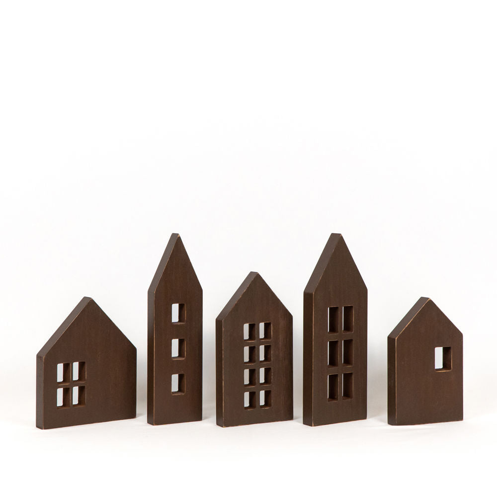 Wood Cutout House Set - Natural (Set of 5)