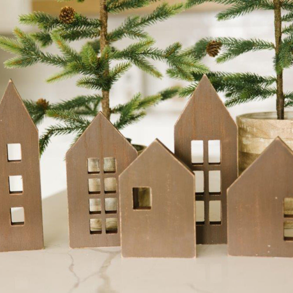 Wood Cutout House Set - Natural (Set of 5)