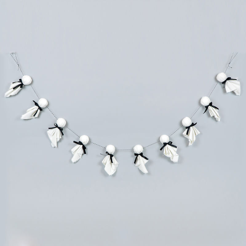 60" X 6.25" X 2" Cloth Garland (Ghosts) White/Black