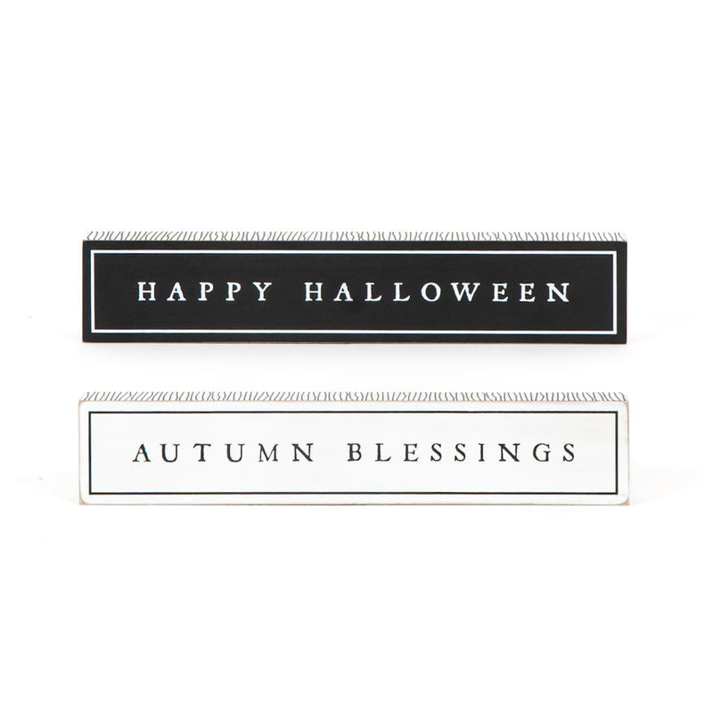 13.25" X 2.5" X 1.5" Reversible Wood Brick (Halloween/Autumn) White/Black