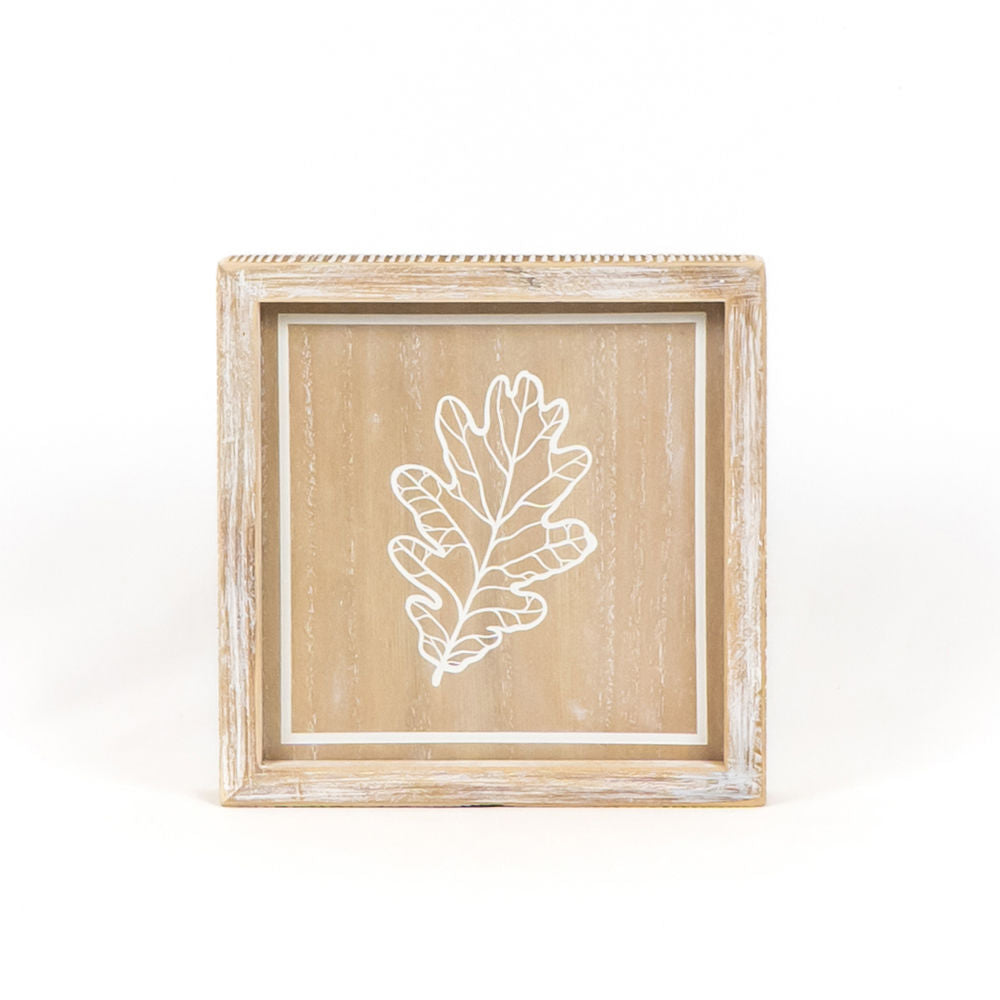 8" Reversible Wood Frame Sign - Leaf and Jack O Lantern | Natural, White and Black