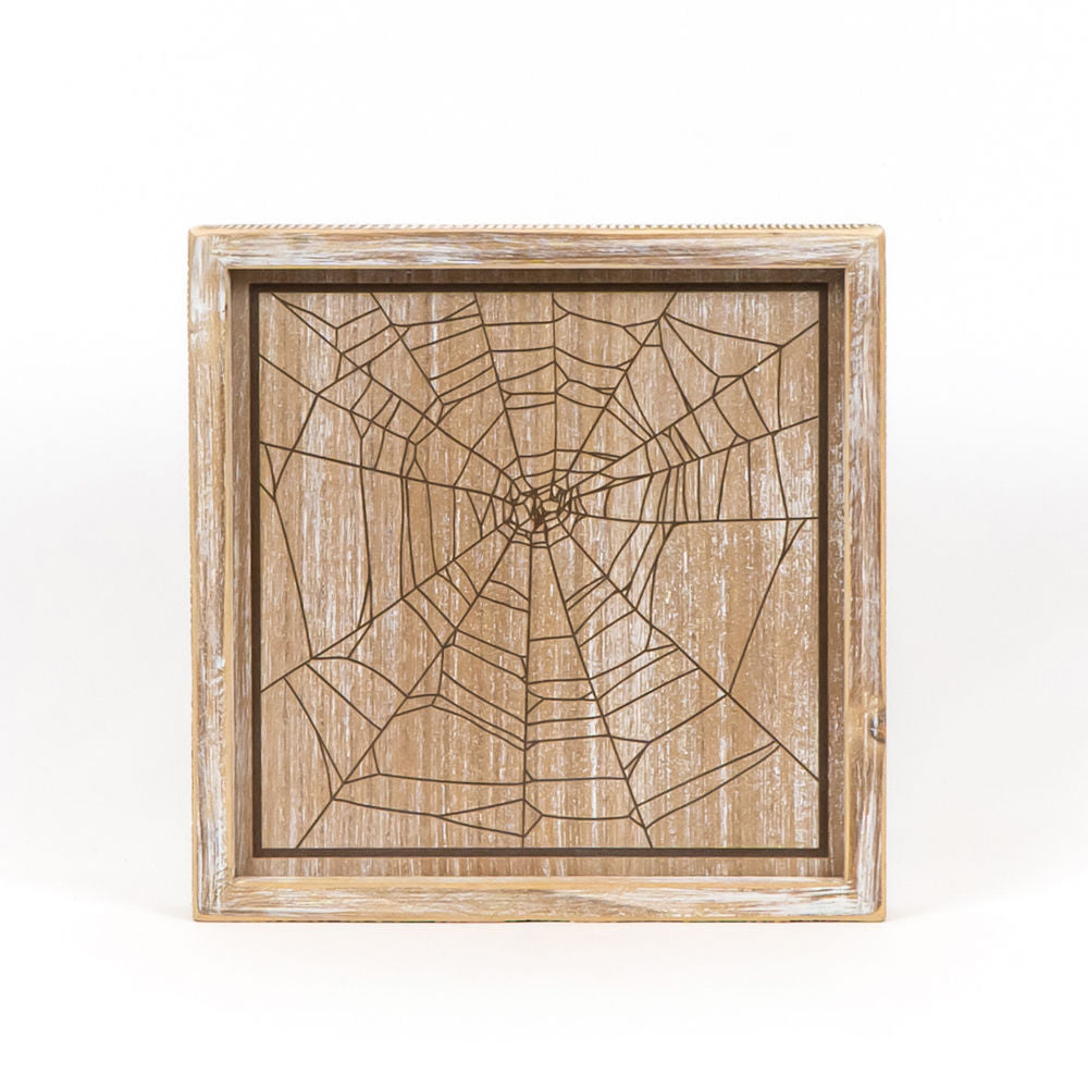 10" Reversible Wood Frame Sign - Web and Leaves | Multicolor