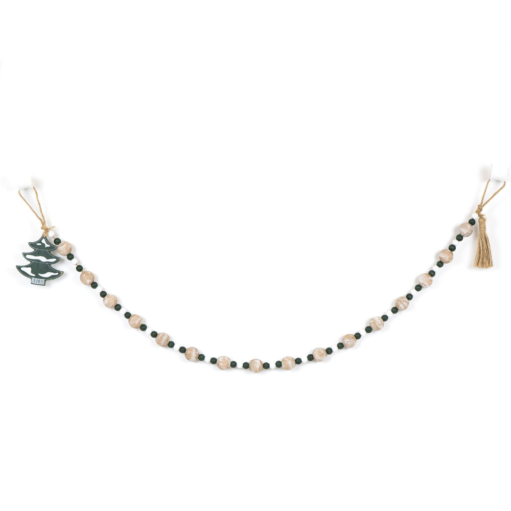 35" Wood Bead Garland With Tassels - Tree