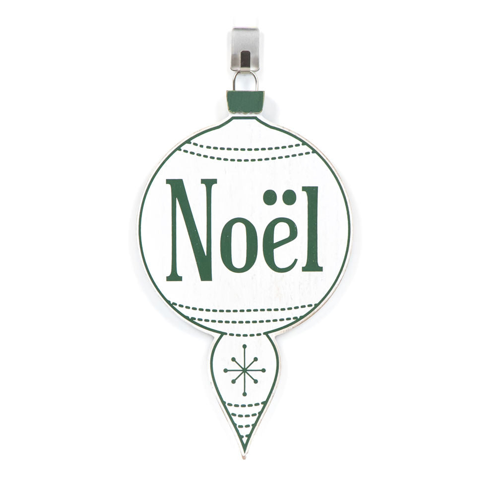 10" Wood Ornament - Noel | White and Green