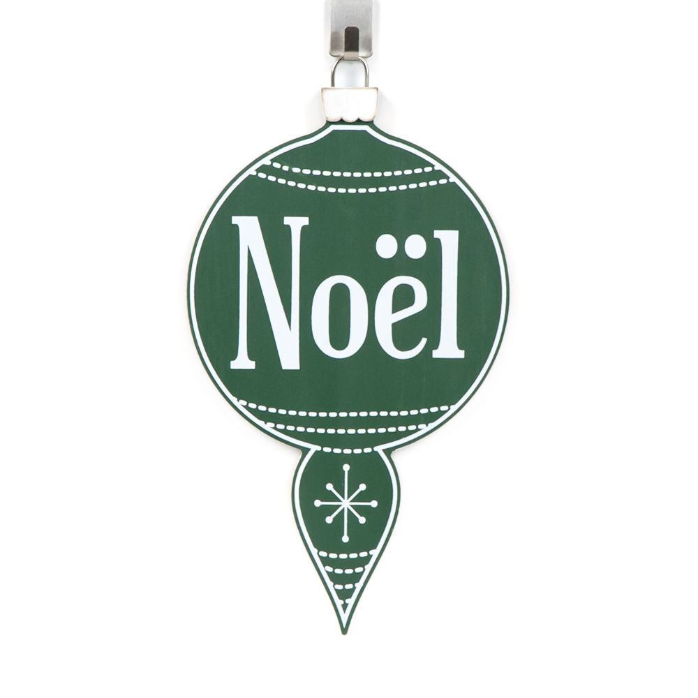 10" Wood Ornament - Noel | White and Green