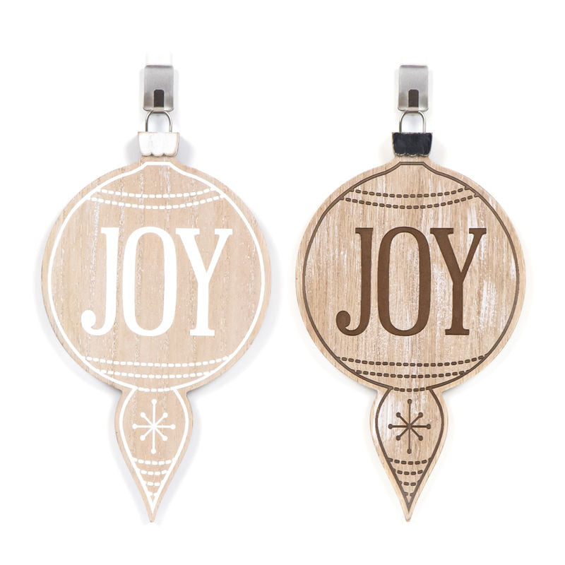 5.5" X 10" X .5" Wood Ornament (Joy) Natural/White/Black