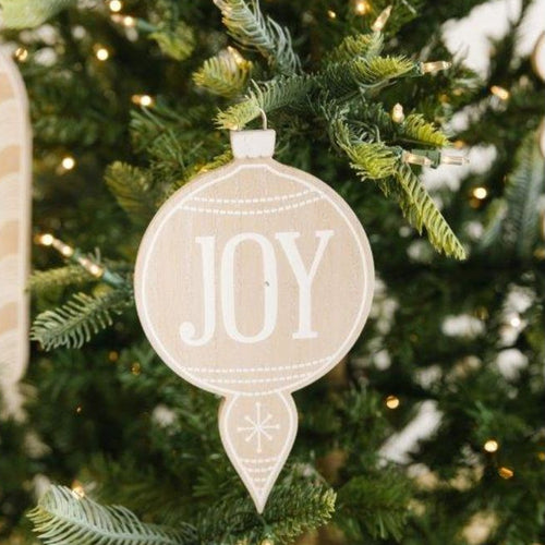 10" Reversible Wood Ornament - Joy | Natural and White/Brown