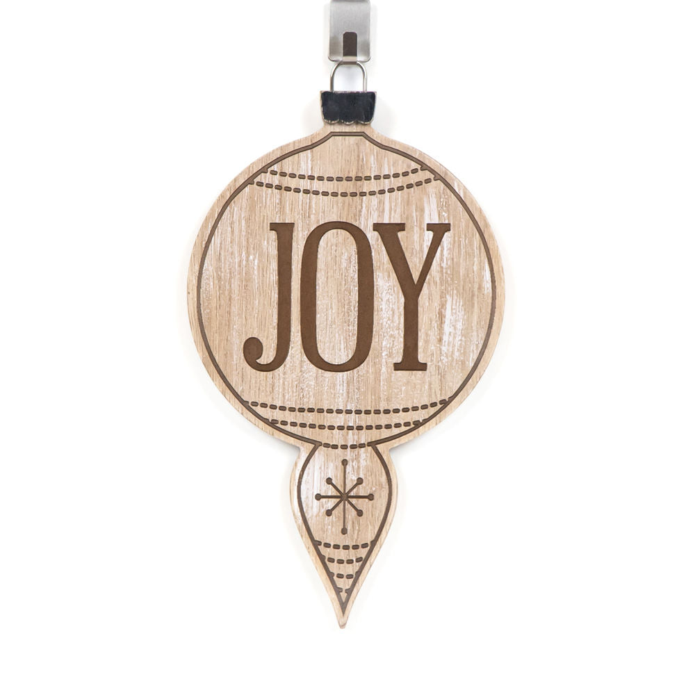10" Reversible Wood Ornament - Joy | Natural and White/Brown