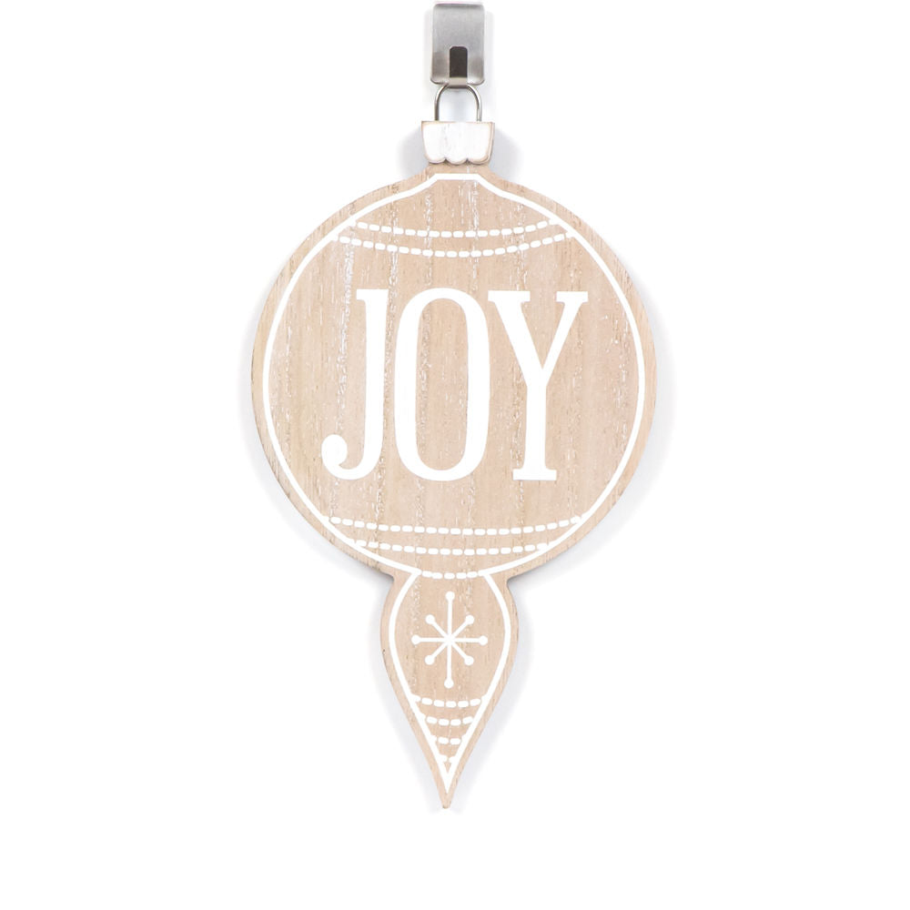 10" Reversible Wood Ornament - Joy | Natural and White/Brown