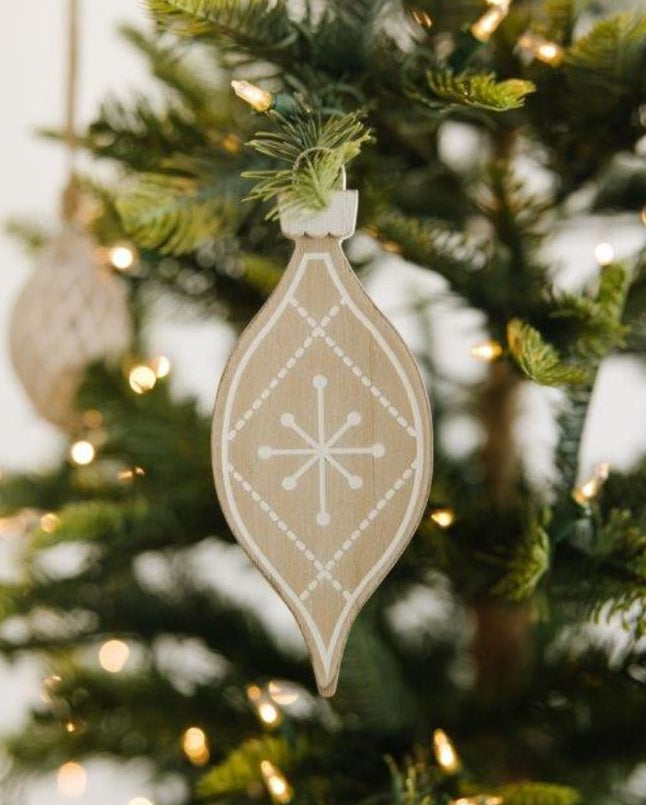 7" Wood Egg Ornament - Natural/White/Black