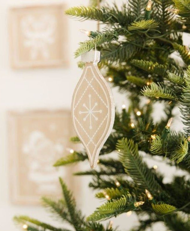 7" Wood Egg Ornament - Natural/White/Black