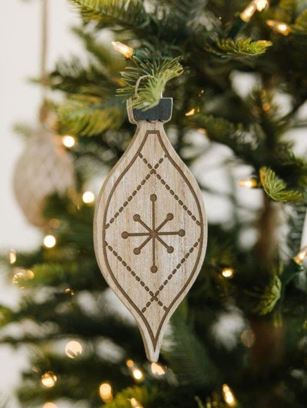 7" Wood Egg Ornament - Natural/White/Black