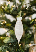 6" Wood Egg Ornament - Striped | Natural/White/Black