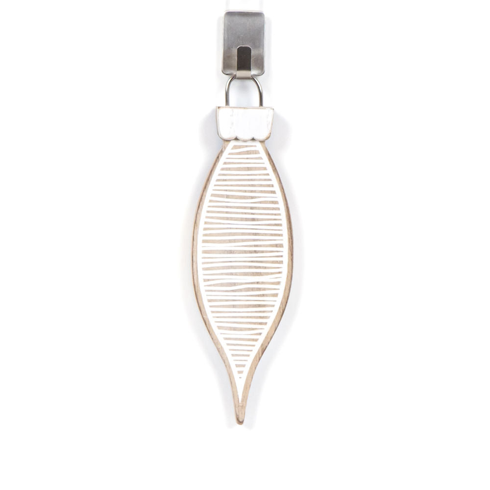 6" Wood Egg Ornament - Striped | Natural/White/Black