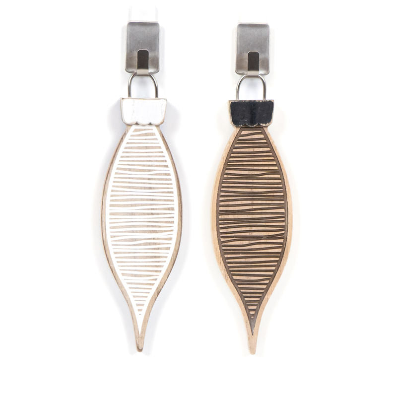 1.75" X 6" X .5" Wood Ornament (Egg Stripe) Natural/White/Black